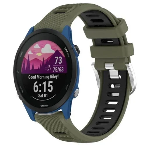 Correa de Silicona para Garmin Forerunner 255 22mm Deportes con Hebilla de Acero (Verde Militar + Negro)