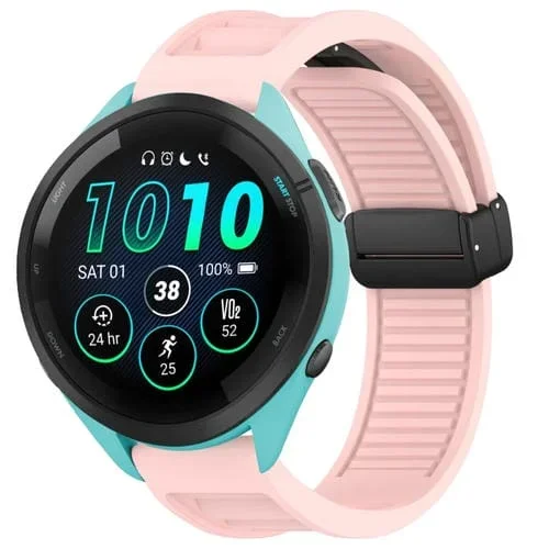 Correa de Silicona para Garmin Forerunner 265 con Hebilla Magnética Plegable 22mm (Rosa)
