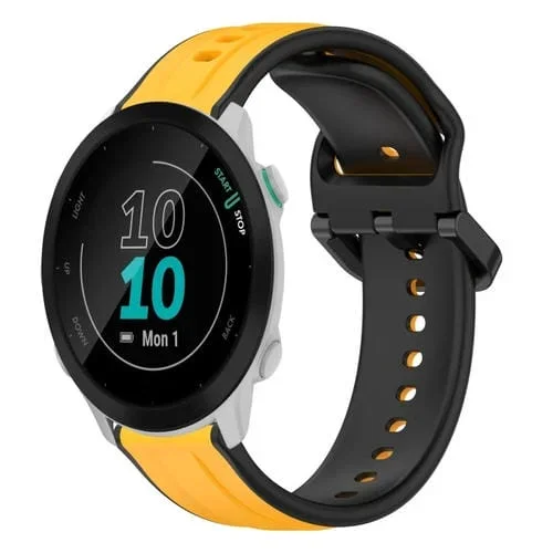 Correa de Silicona para Garmin Forerunner 55 con Bucle Convexo de 20mm (Amarillo + Negro)