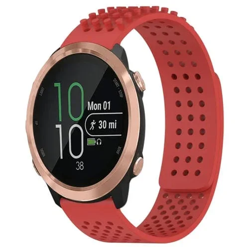 Correa de Silicona para Garmin Forerunner 645 Music con Puntos 3D Transpirables y Orificios de 20mm (Rojo)