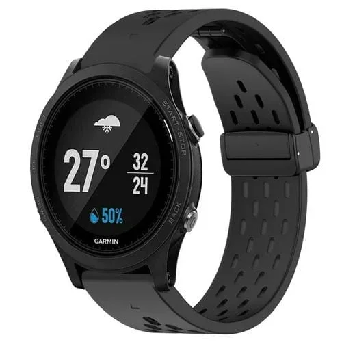 Correa de Silicona para Garmin Forerunner 935 con Orificio y Hebilla Plegable 22mm (Negro)