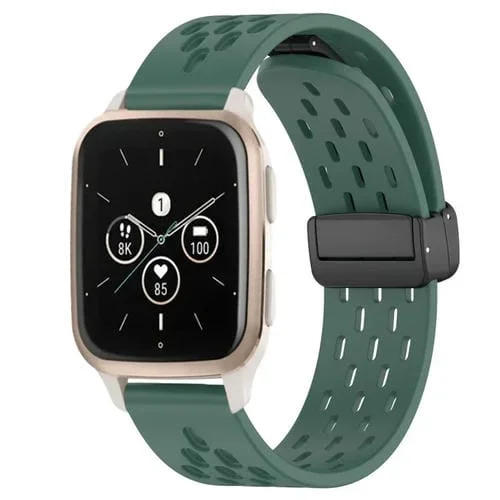 Correa de Silicona para Garmin Forerunner Sq2 Music con Cierre Magnético Plegable 20mm (Verde Oscuro)