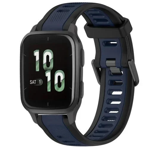 Correa de Silicona para Garmin Forerunner Sq2 / Sq2 Music 20mm (Azul Medianoche + Negro)