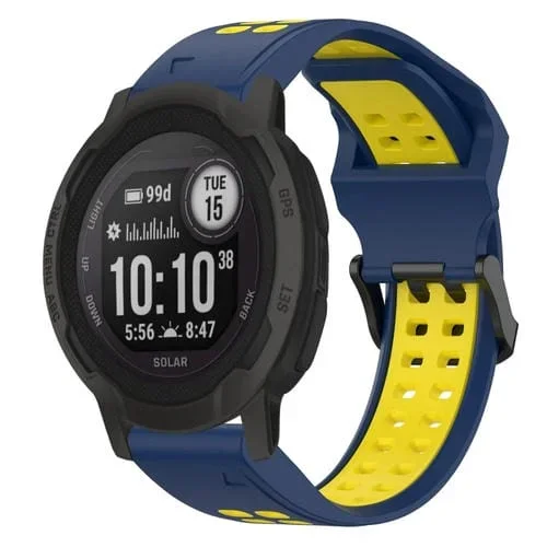 Correa de Silicona para Garmin Instinct 2S 20mm con Hebilla Inversa Dos Colores (Azul + Amarillo)