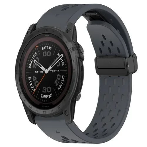 Correa de Silicona para Garmin Tactix 7 Pro con Orificio y Hebilla Plegable 26mm (Gris Oscuro)