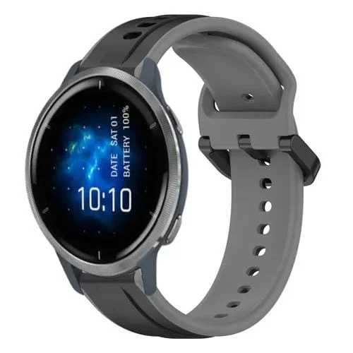 Correa de Silicona para Garmin Venu 2 22mm con Bucle Convexo (Negro + Gris)