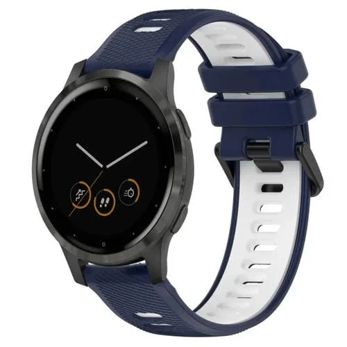 Correa de Silicona Para Garmin Vivoactive 4S 18mm Sports Dos Colores (Azul Medianoche + Blanco)