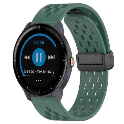 Correa de Silicona para Garmin Vivoactive3 Music con Cierre Magnético Plegable 20mm (Verde Oscuro)