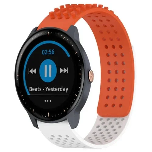 Correa de Silicona para Garmin Vivoactive3 Music con Puntos 3D Transpirables y Orificios de 20mm (Naranja + Blanco)