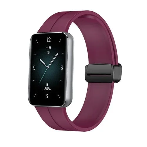 Correa de Silicona para Honor Band 9 con Hebilla Negra Plegable Magnética (Rojo Vino)