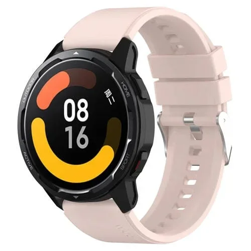 Correa de Silicona para Huami Amazfit GTS 2 Mini 20mm con Cabeza Sobresaliente y Hebilla Plateada (Rosa)