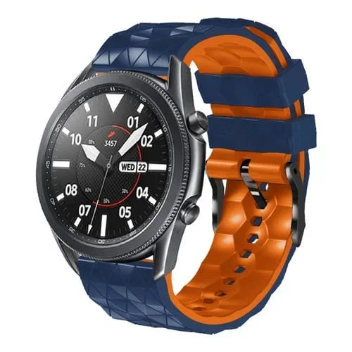Correa de Silicona para Ticwatch Pro 3 22mm con Patrón de Fútbol y Dos Colores (Azul Medianoche + Naranja)