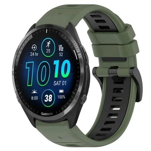 Correa deportiva silicona 22mm Garmin Forerunner 965 (Verde Oliva + Negro)