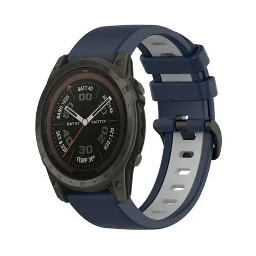 Correa Deportiva Silicona para Garmin Tactix 7 Pro 26mm Dos Colores (Azul Oscuro+Gris)
