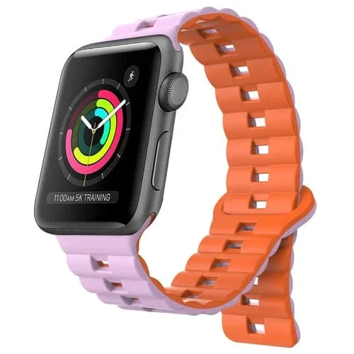 Correa para Apple Watch de Silicona Magnética Dos Colores con Hebilla Inversa 38mm (Púrpura + Naranja)