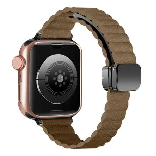 Correa para Apple Watch SE 2023 40mm con Hebilla Plegable Magnética y Ondulación de Agua (Marrón)