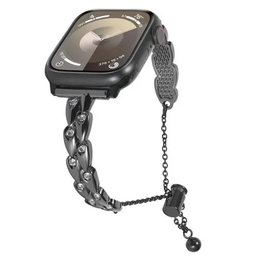 Correa para Apple Watch SE 2023 44mm Pulsera Metal Pavo Real con Diamantes (Negro)