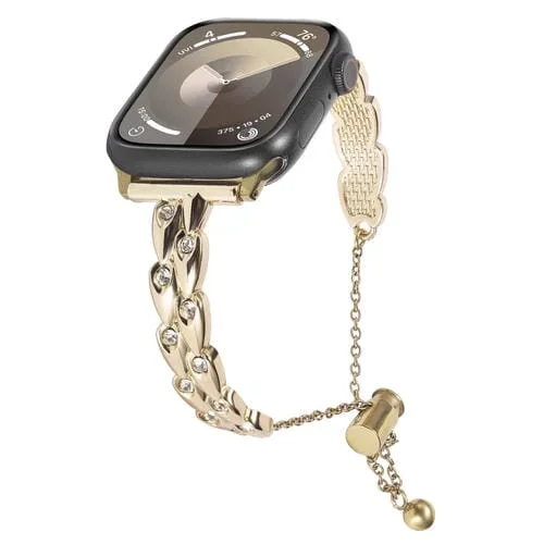 Correa para Apple Watch SE 44mm Pulsera Metal Pavo Real Diamantes (Dorado)
