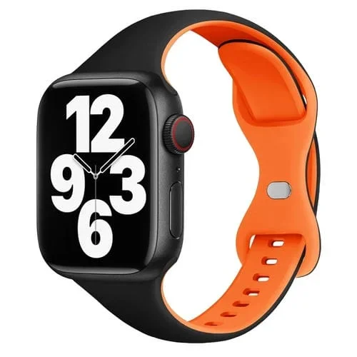 Correa para Apple Watch Series 4 44mm Silicona con Hebilla de Mariposa Dos Colores (Negro Naranja)