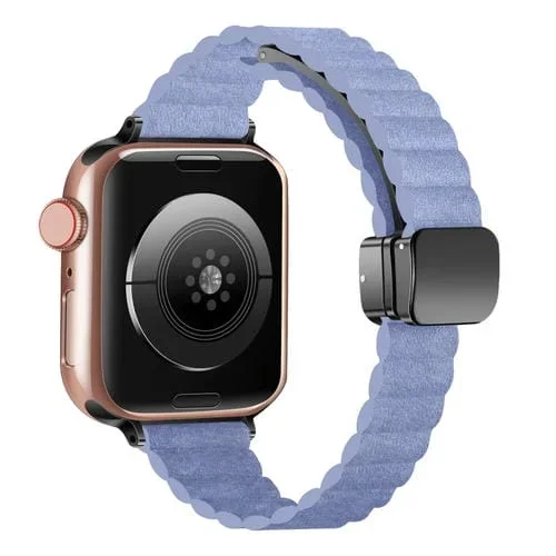 Correa para Apple Watch Series 6 44mm con Hebilla Plegable Magnética y Ondulación de Agua (Azul Claro)