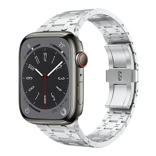 Correa para Apple Watch Series 7 45mm Pg94 Acero Inoxidable Doble Enlace (Plateado)