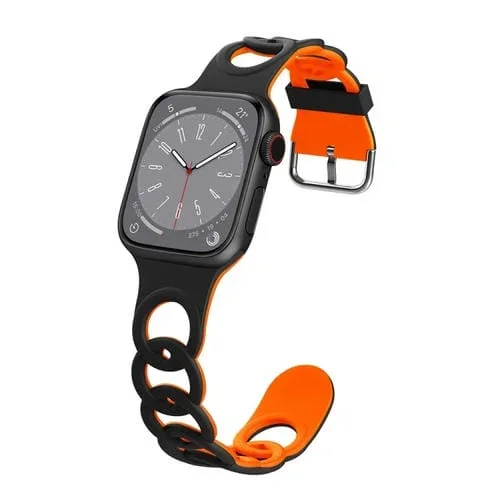 Correa para Apple Watch Series 9 41mm Silicona Hueca Donut (Negro Naranja)