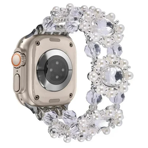 Correa para Apple Watch Ultra 49mm con Pulsera de Piedras Preciosas y Perlas (Blanco)