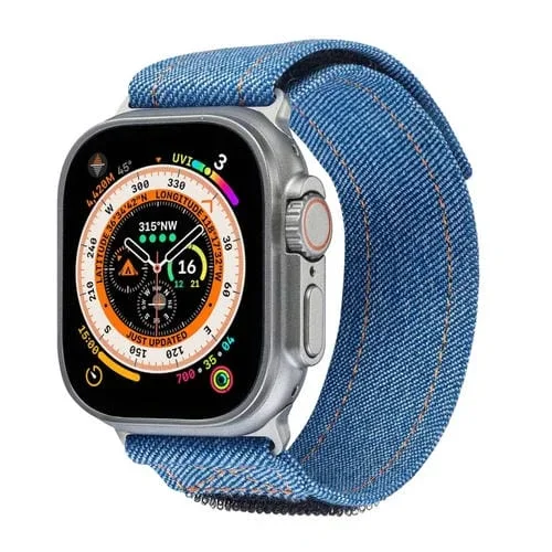 Correa para Apple Watch Ultra 49mm Nailon Vaquero con Cierre de Gancho y Bucle (Azul Real)
