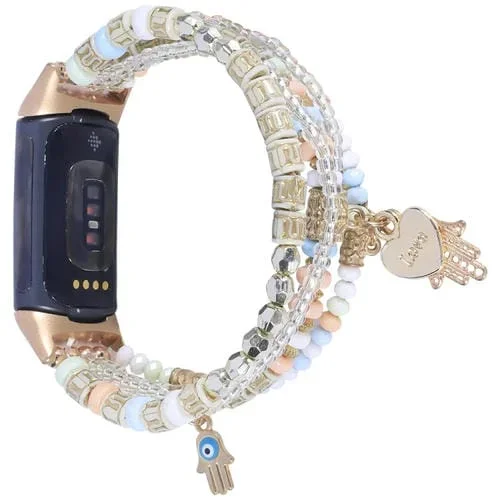 Correa para Fitbit Charge 5 Palm Bead Chain Watch Band (Rosa)