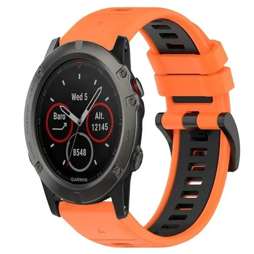 Correa para Garmin Fenix 5X Sapphire 26mm Silicona Deportiva Bicolor (Naranja + Negro)