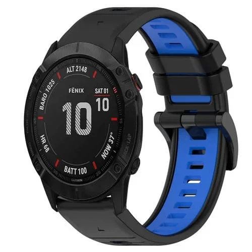 Correa para Garmin Fenix 6X Sapphire 26mm Silicona Deportiva Bicolor (Negro + Azul)
