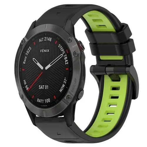 Correa silicona 22mm para Garmin Fenix 6 Pro GPS Sports (Negro + Verde Lima)