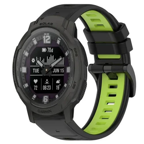 Correa silicona deportiva 22mm para Garmin Instinct Crossover Solar (Negro + Verde Lima)