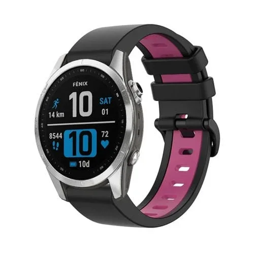 Correa silicona deportiva para Garmin Fenix 7 Pro 51mm (Negro + Rosa)
