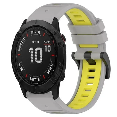Correa silicona para Garmin Fenix 6X Sapphire 26mm Sports dos colores (Gris + Amarillo)