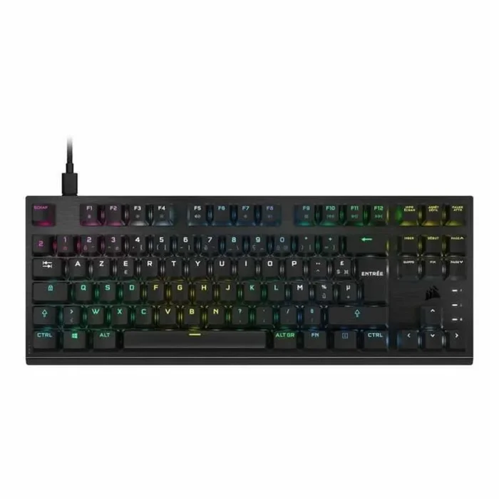 Corsair K60 Pro TKL RGB Teclado de Juego con Cable óptico-mecánico sin Llave – Interruptores lineales OPX – Teclas de policarbonato – Compatible con iCUE – AZERTY UK – PC, Mac, Xbox – Negro
