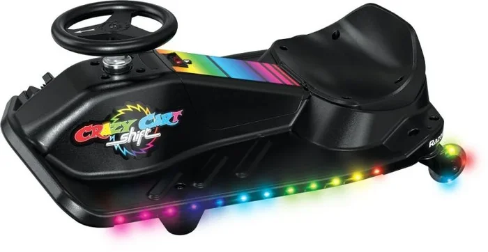 Crazy Cart Shift Lightshow-Kart Drifting para niños por Razor, Luces LED Multicolores, Motor de Cubo eléctrico, Pedal de Acelerador de Velocidad Variable, batería Recargable, Interruptor de