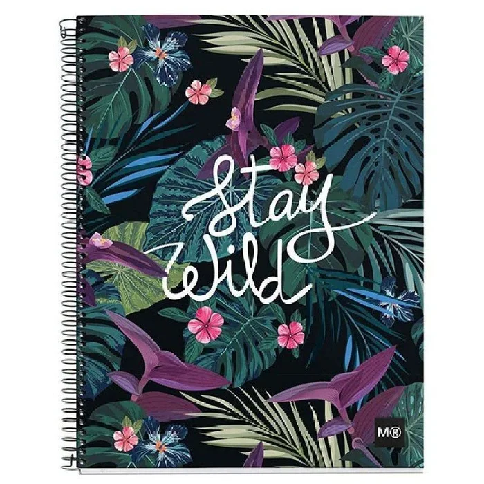 Cuaderno miquel rius 46394 stay wild mr – a4 – 140 hojas – 70g/m2 – 35 hojas por color – cuadricula 5*5 – 4 taladros – cubiertas cartón forrado
