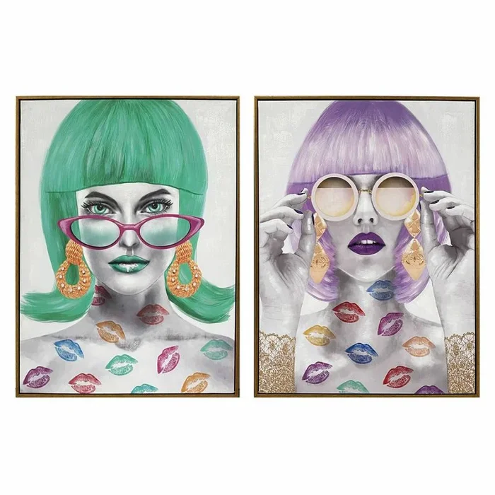 Cuadro dkd home decor 60 x 3,5 x 80 cm fashion girls (2 unidades)