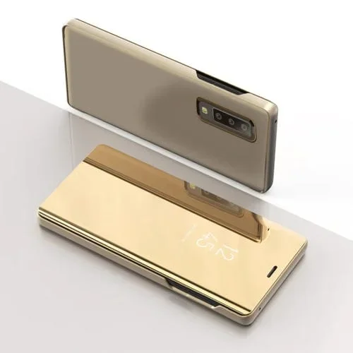Cubierta abatible para Galaxy A30S y A50S con espejo enchapado y funda de soporte (Dorado)
