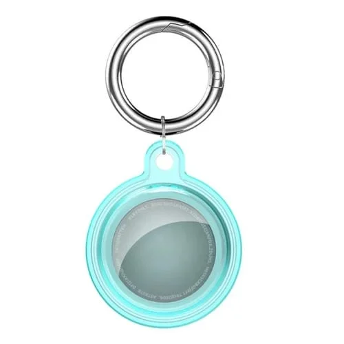 Cubierta Protectora para AirTag Transparente con Gancho de Llavero (Azul)