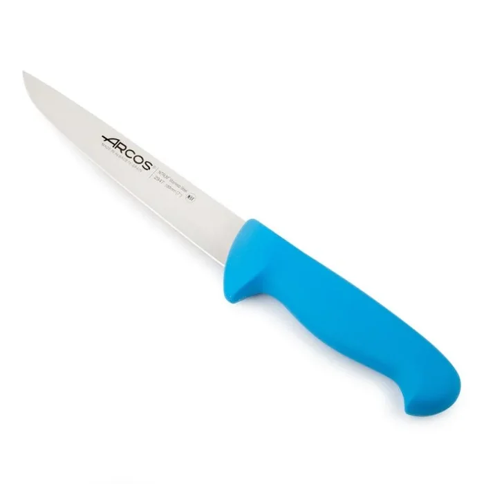 Cuchillo de carnicero Arcos Colour – Prof 294723 de acero inoxidable Nitrum y mango ergonómico de Polipropileno de color azul y hoja de 18 cm, funda display