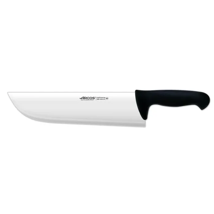 Cuchillo de Carnicero Arcos Colour – Prof 296925 de acero inoxidable Nitrum y mango ergonómico de Polipropileno de color negro y hoja de 30 cm, y 4 mm de espesor en estuche