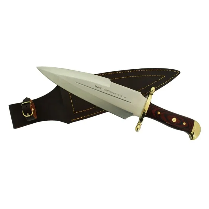 Cuchillo de caza Muela Gran Duque DUQUE-25M, enterizo, cachas de madera prensada coral y latón, peso 700 gramos + tarjeta multiusos de regalo