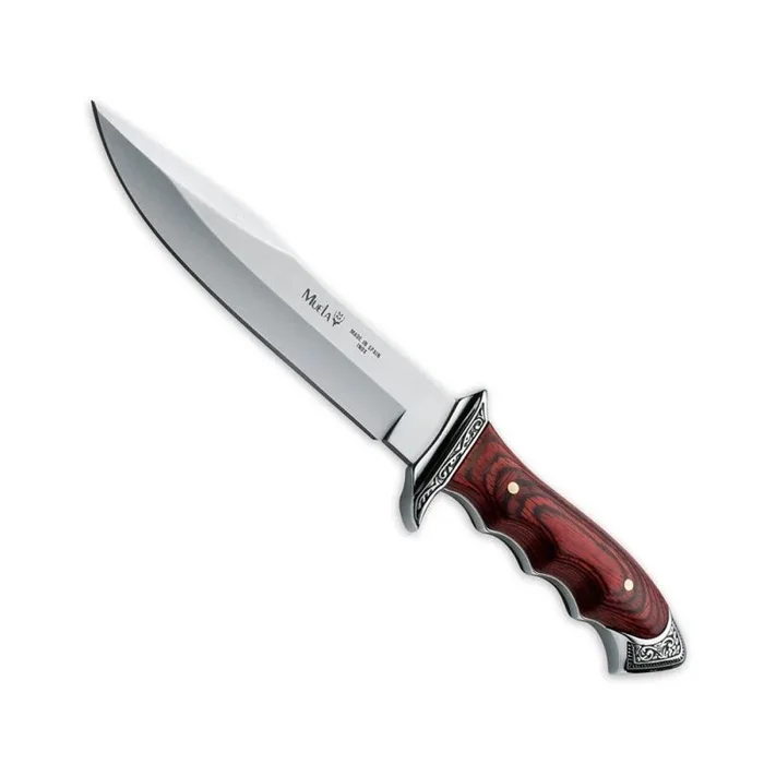 Cuchillo de caza Muela Venecia 21833, cachas de madera prensada coral y zamak plateado + tarjeta multiusos de regalo