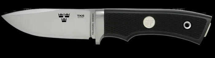 Cuchillo de Caza Tre Kronor Fallkniven TK6 fabricado en acero de polvo laminado 3G y con una hoja de 8 cm, mango Thermorun con funda de cuero