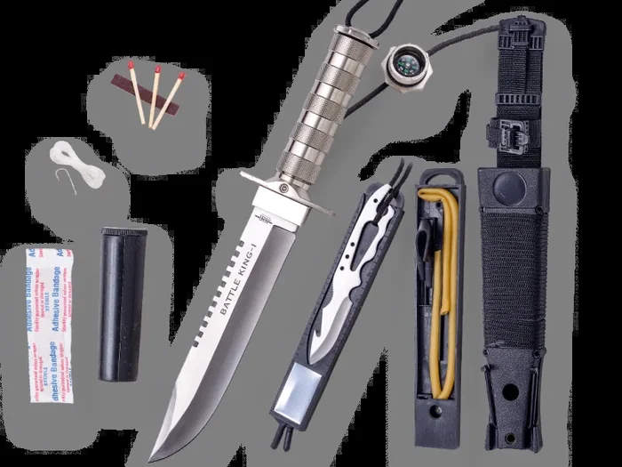 CUCHILLO DE SUPERVIVENCIA BATTLE KING I. PUÑO DE ALUMINIO Y HOJA DE 20,5 CM.INCLUYE KIT DE SUPERVIVENCIA.FUNDA DE NYLON Y PVC – JKR602.