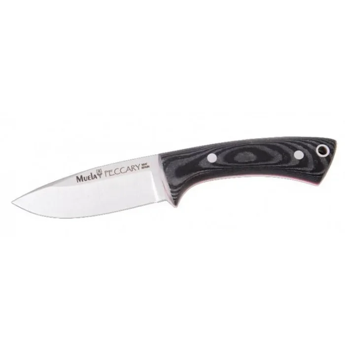 Cuchillo deportivo Muela PECCARY-8M fabricado en acero MoVa , hoja de 7 cm, mango micarta canvas negra , funda Kydex y paracord, peso 70 gr + tarjeta multiusos de regalo