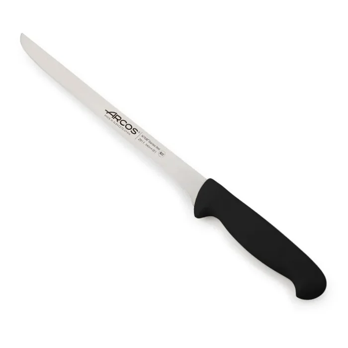 Cuchillo Jamonero Arcos 2900 – Prof 291125 de acero inoxidable Nitrum y mango ergonómico de Polipropileno de color negro y hoja de 28 cm, funda display