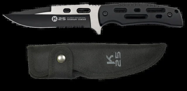 Cuchillo K25 Negro / Hoja Mixta Con Sier